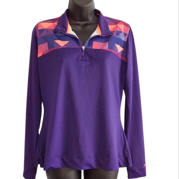 Slazenger Golf Hydro-Dri 1/4 zip top purple geo print size M - Picture 1 of 9